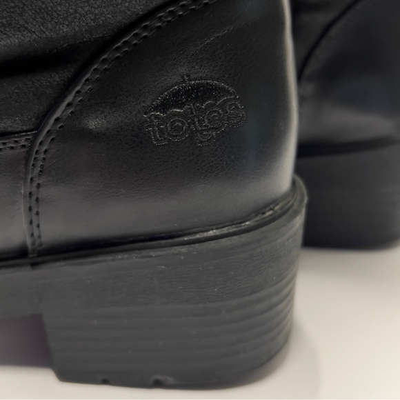 TOTES size 7 1/2 Women’s Moto Black Waterproof Chunky Block Heel Round Toe Boot - Picture 5 of 9